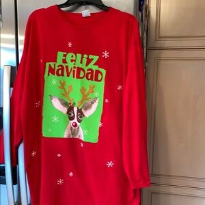 Red Feliz Navidad Reindeer nightgown, one size fits all.